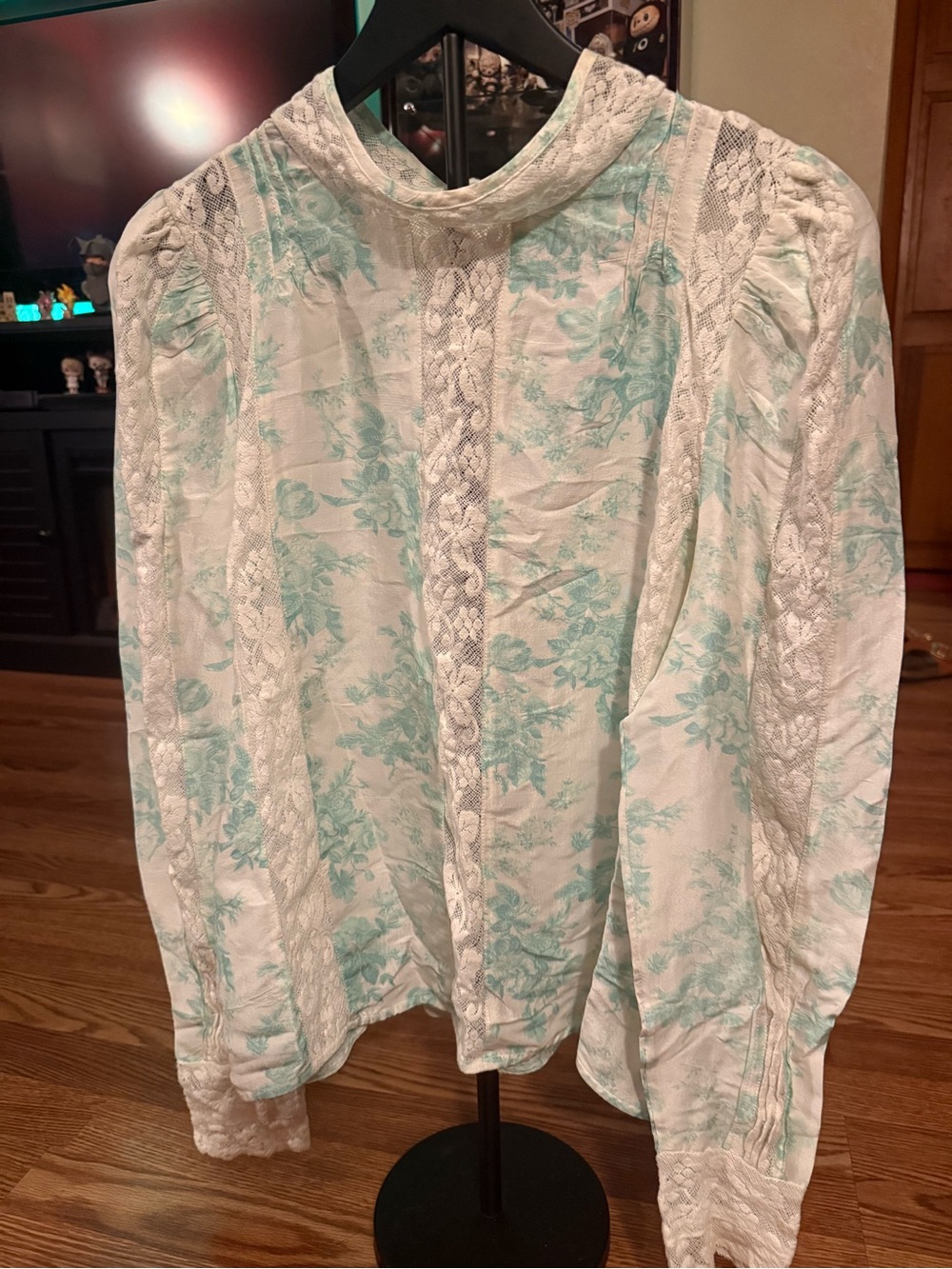 Loveshackfancy- White and Light Blue Floral Lace Blouse